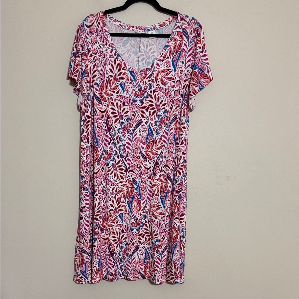 Lucky Brand Multicolor Leaf Pattern Dress women 1X pull on mini stretchy soft